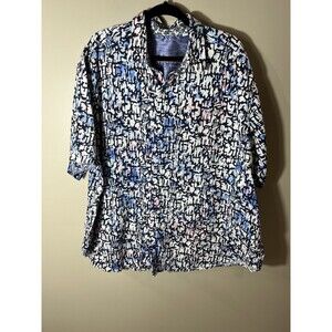 ROBERT GRAHAM Mens Button Shirt 3XL Blue White Pink Cracked Bark Print